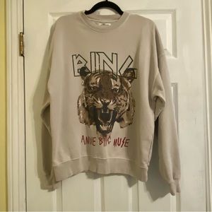 Anine Bing Women's Beige Tiger Graphic Pullover Sweatshirt Sweater